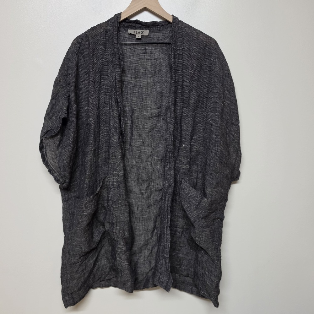 FLAX Linen Open Cardigan Black Lagenlook Boho Oversized Artsy Minimalist Sz S